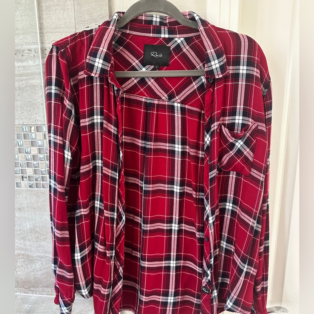 Plaid tails flannel blouse